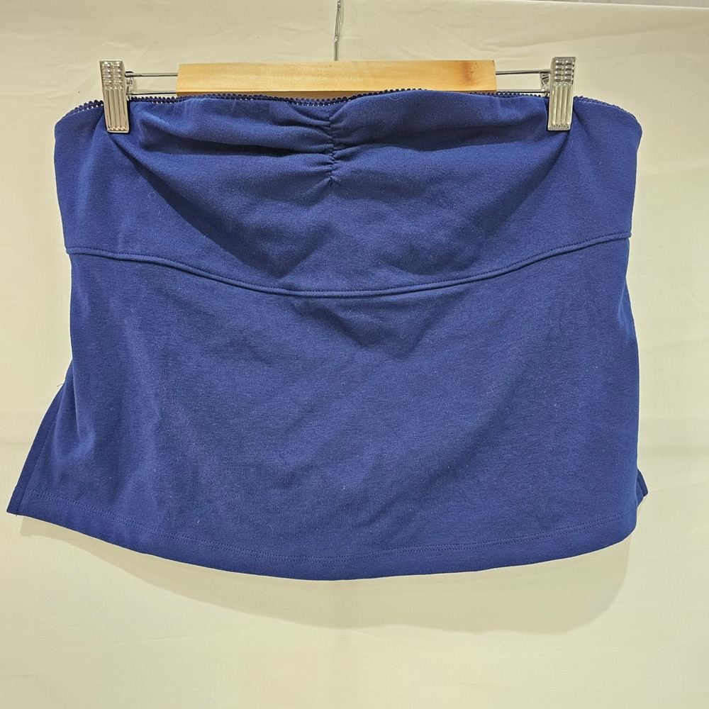 New Wild Fable Navy Blue Ruched Tube Top XL Strapless Picot Trim Cropped Jersey